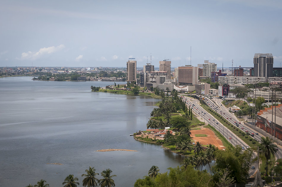 Aerial view of an urban coast in Côte d'Ivoire